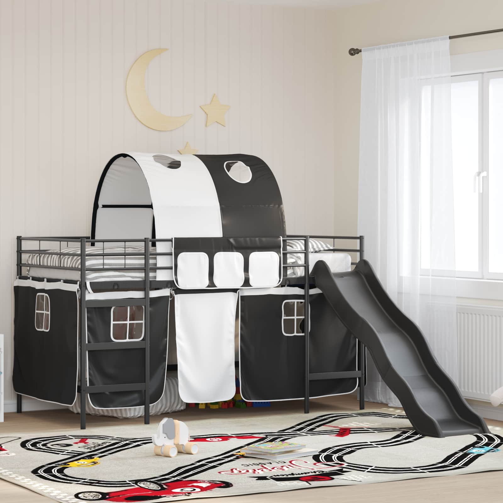 vidaXL Lasten kerrossänkykehys verhoilla Musta 80 x 200 cm Metalli