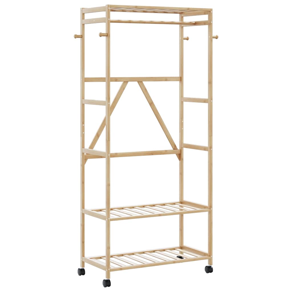 vidaXL Vaateteline hyllyillä ja pyörillä 90x40x179,5 cm bambu