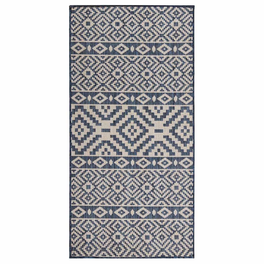 vidaXL Ulkomatto Flatweave 100x200 cm siniset raidat