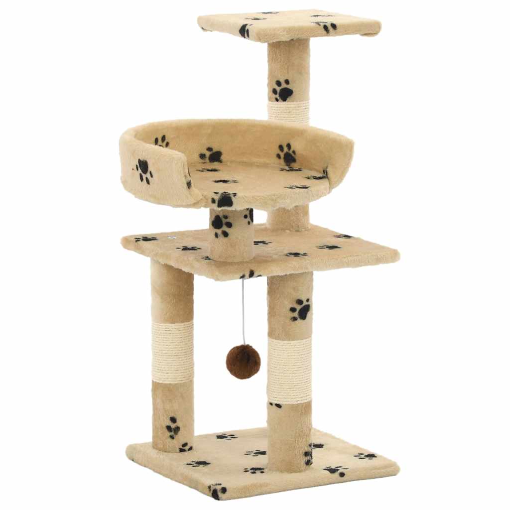 vidaXL Kissan raapimispuu sisal-pylväillä 65 cm tassunjäljet beige